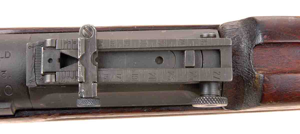 The Model 1903 Springfield had an intricate rear sight adjustable for both windage and elevation.